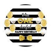 Lofaris Mr.One Derful Gold Ballon Round Happy Birthday Backdrop